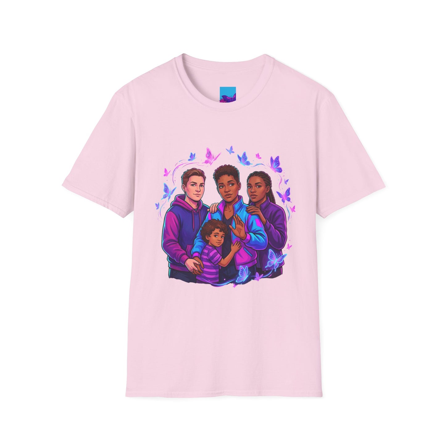 Diverse Teen Crew Portrait T-Shirt with butterfly accents – inclusive youth affirmation tee – Butterfly Parenting Boutique
