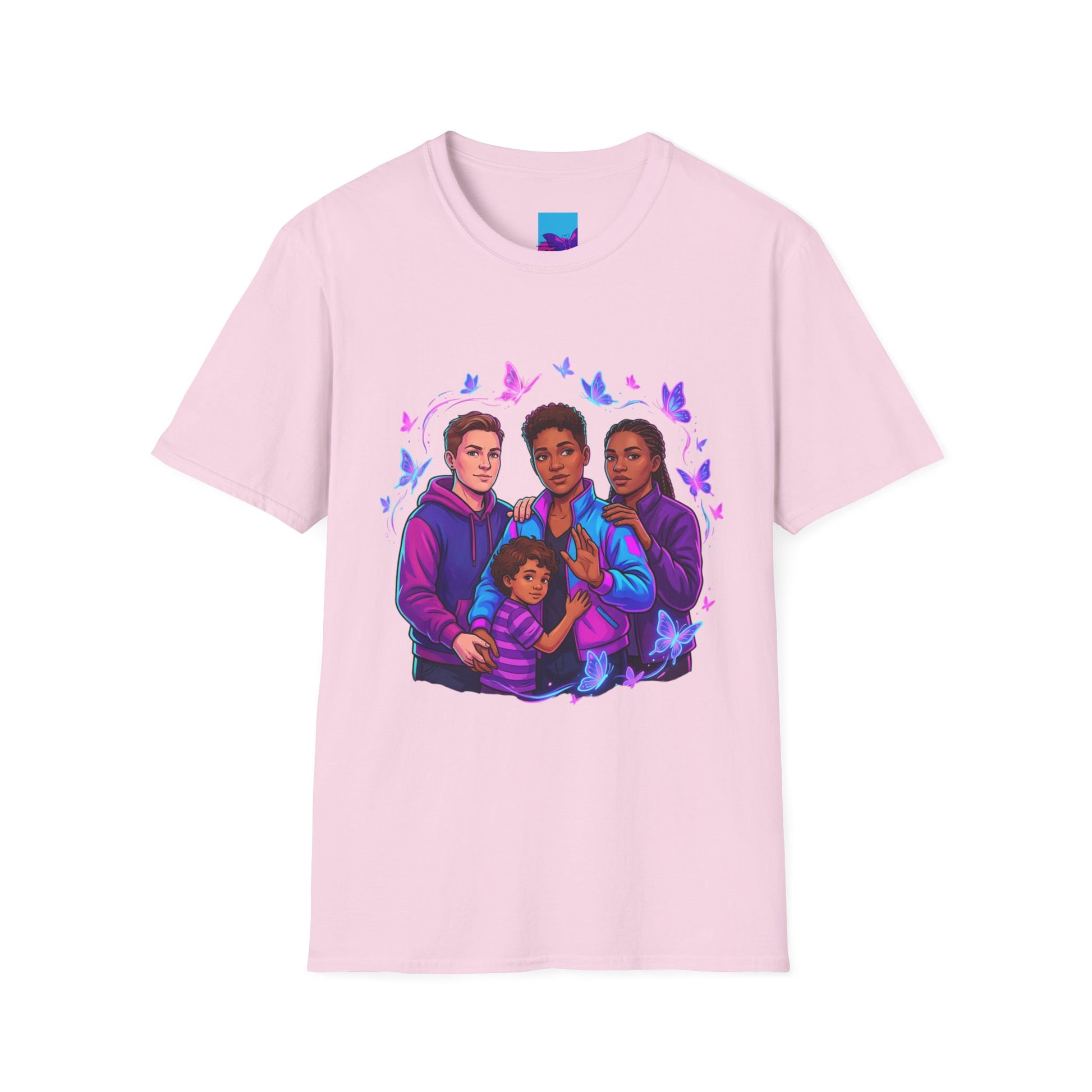 Diverse Teen Crew Portrait T-Shirt with butterfly accents – inclusive youth affirmation tee – Butterfly Parenting Boutique