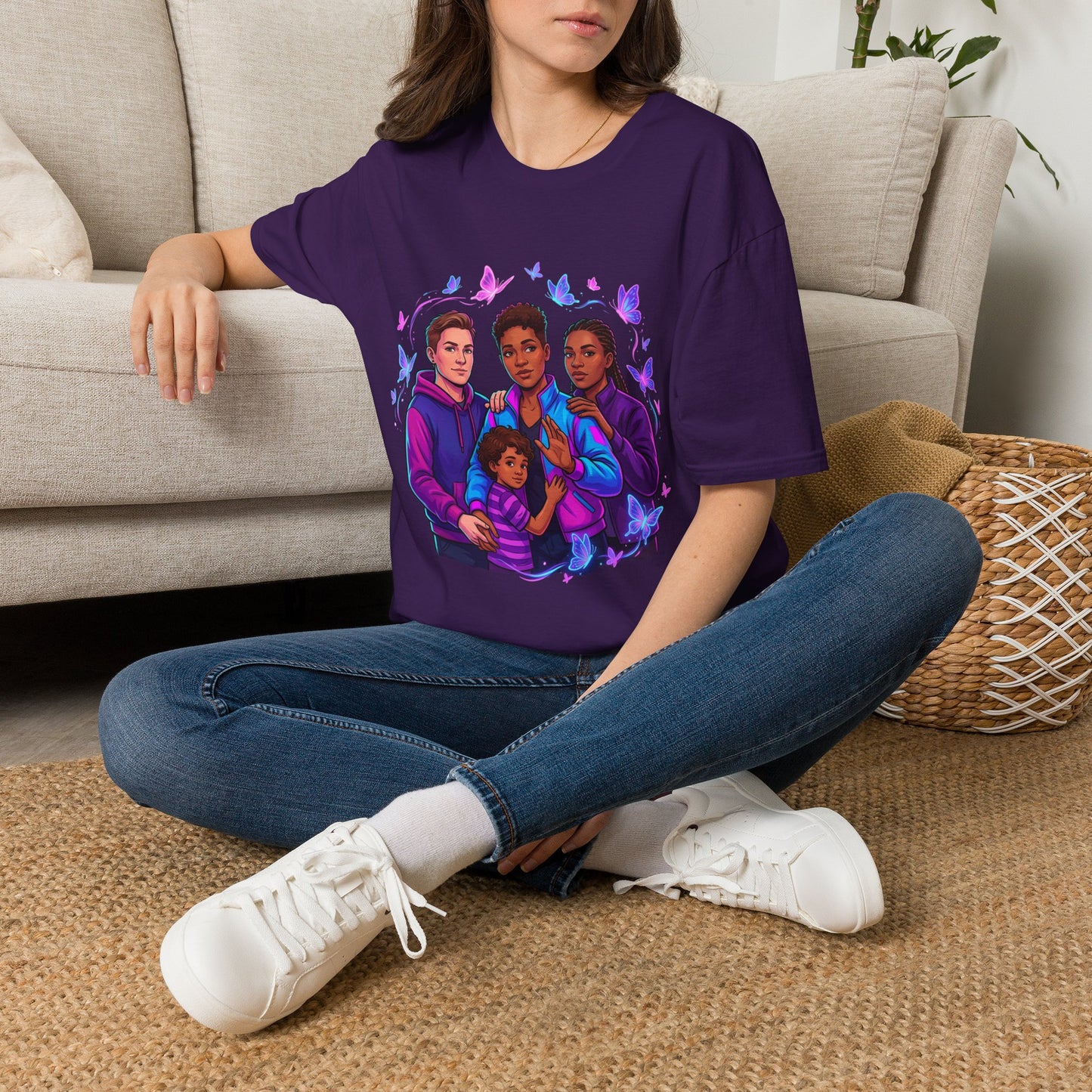 Diverse Teen Crew Portrait T-Shirt with butterfly accents – inclusive youth affirmation tee – Butterfly Parenting Boutique