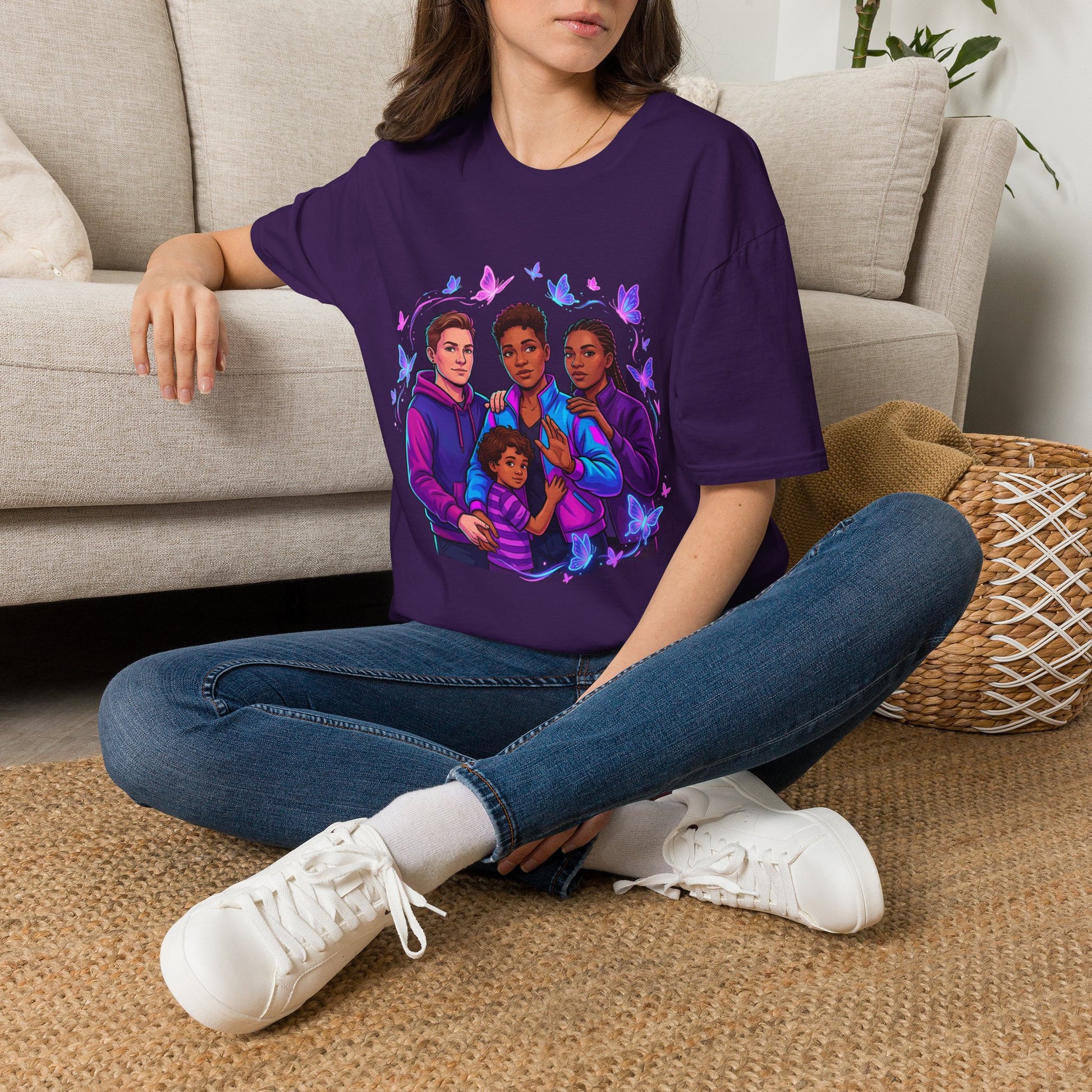 Diverse Teen Crew Portrait T-Shirt with butterfly accents – inclusive youth affirmation tee – Butterfly Parenting Boutique
