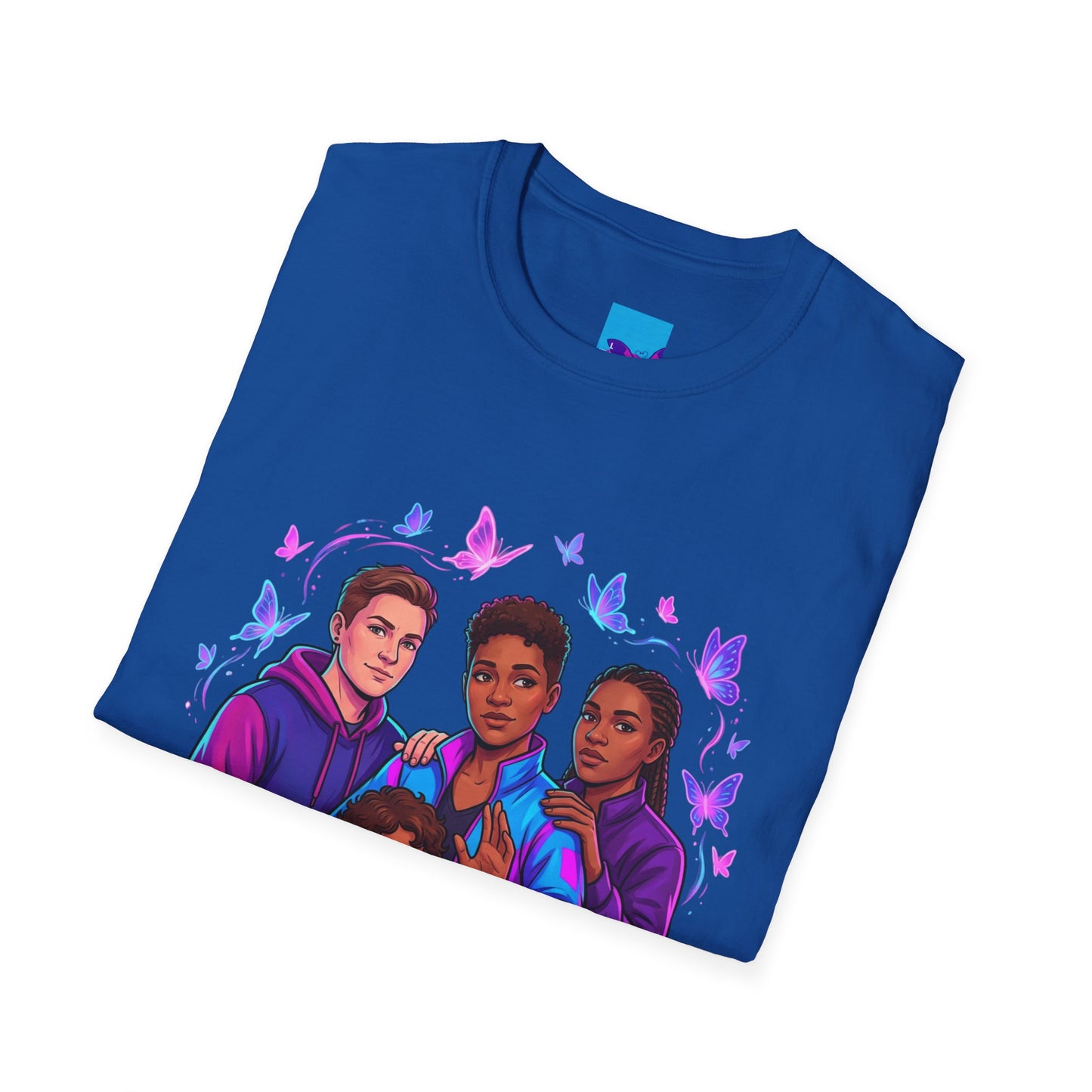 Diverse Teen Crew Portrait T-Shirt with butterfly accents – inclusive youth affirmation tee – Butterfly Parenting Boutique