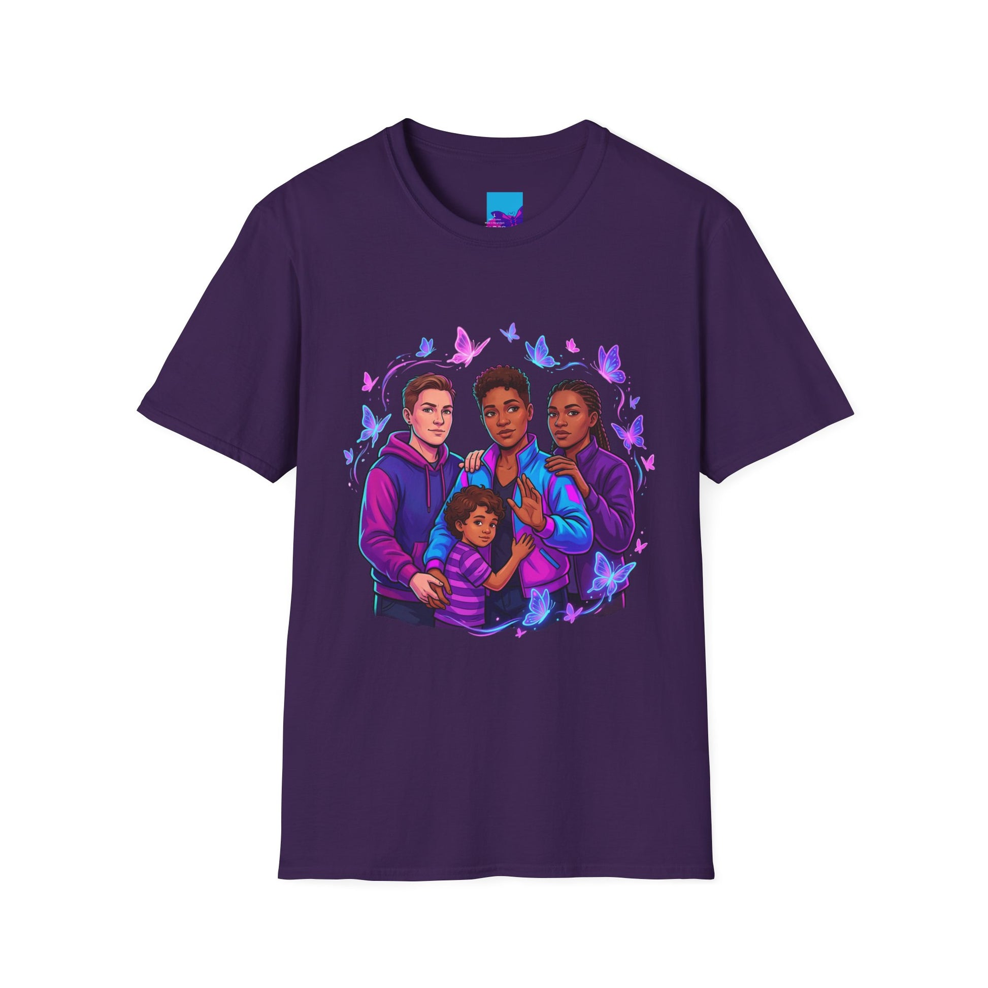 Diverse Teen Crew Portrait T-Shirt with butterfly accents – inclusive youth affirmation tee – Butterfly Parenting Boutique