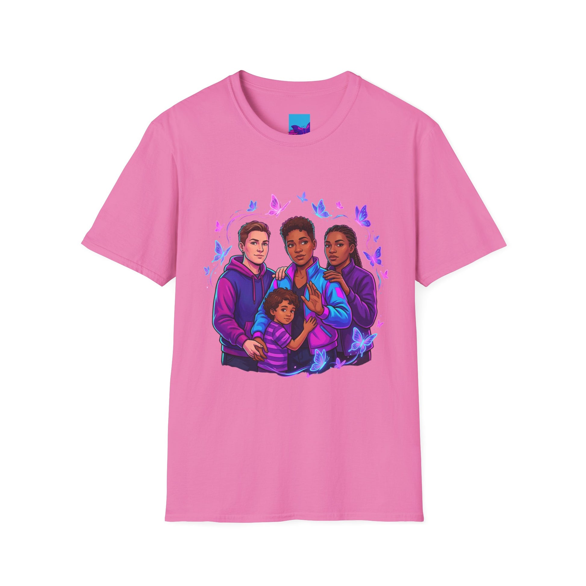 Diverse Teen Crew Portrait T-Shirt with butterfly accents – inclusive youth affirmation tee – Butterfly Parenting Boutique
