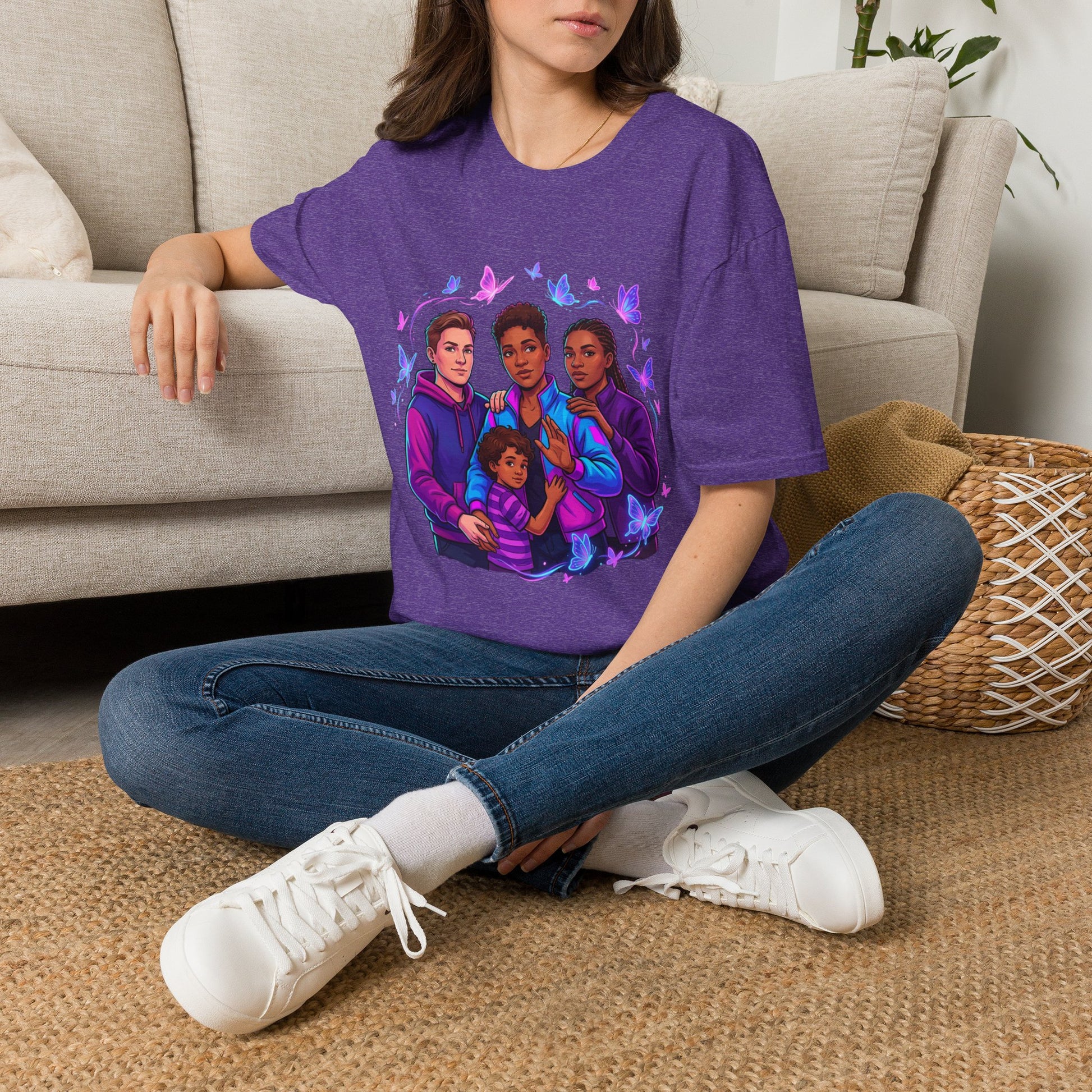 Diverse Teen Crew Portrait T-Shirt with butterfly accents – inclusive youth affirmation tee – Butterfly Parenting Boutique