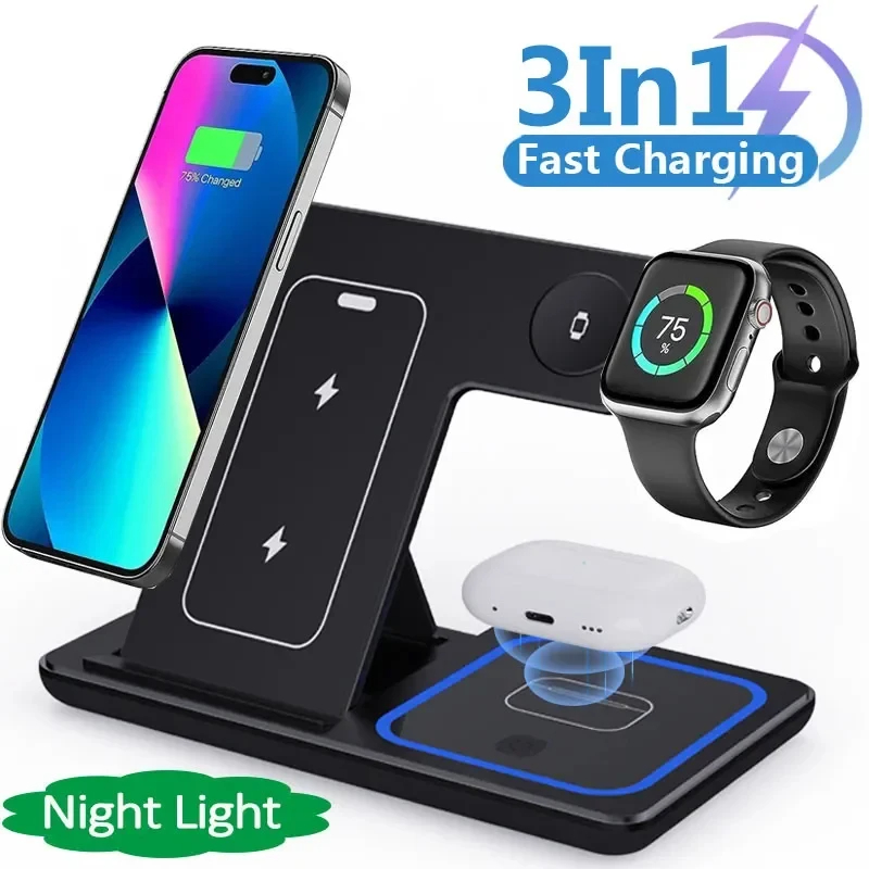 3 in 1 LED Fast Wireless Charger Stand Foldable Charging Station – foldable 3-in-1 wireless charging station for phone watch and earbuds – Butterfly Parenting Boutique
