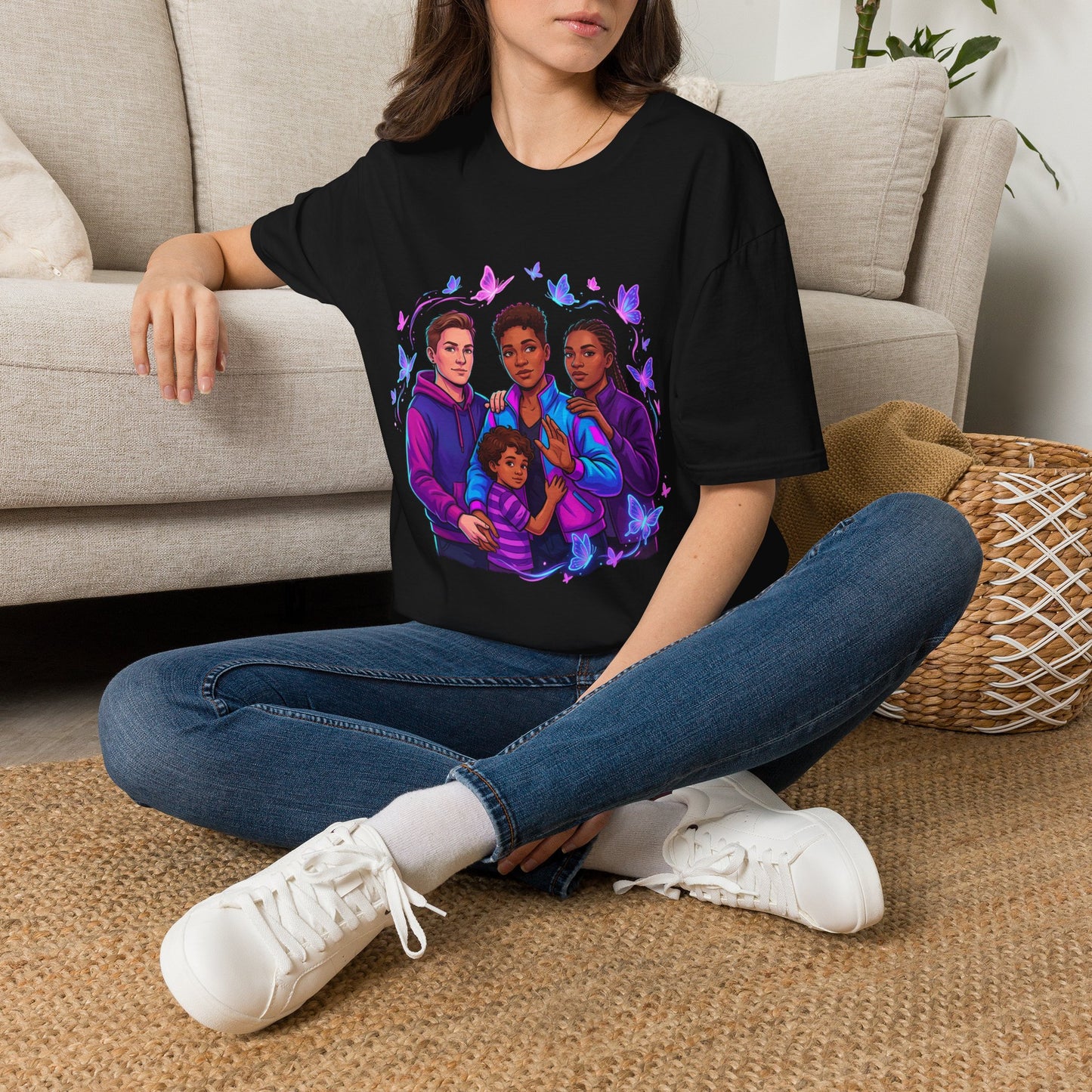 Diverse Teen Crew Portrait T-Shirt with butterfly accents – inclusive youth affirmation tee – Butterfly Parenting Boutique
