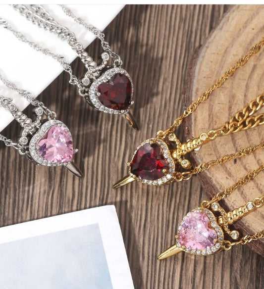 Love Dagger Couple Necklace – romantic couples necklace set – Butterfly Parenting Boutique