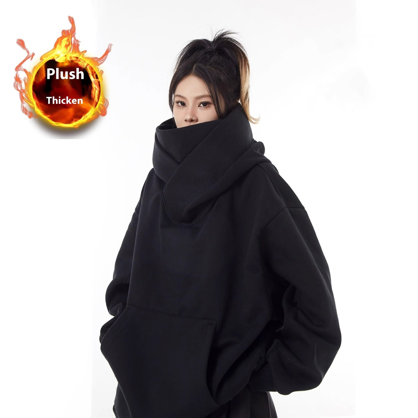 Loose High Collar Fleece Lined Hoodie – oversized fleece hoodie for women – Butterfly Parenting Boutique